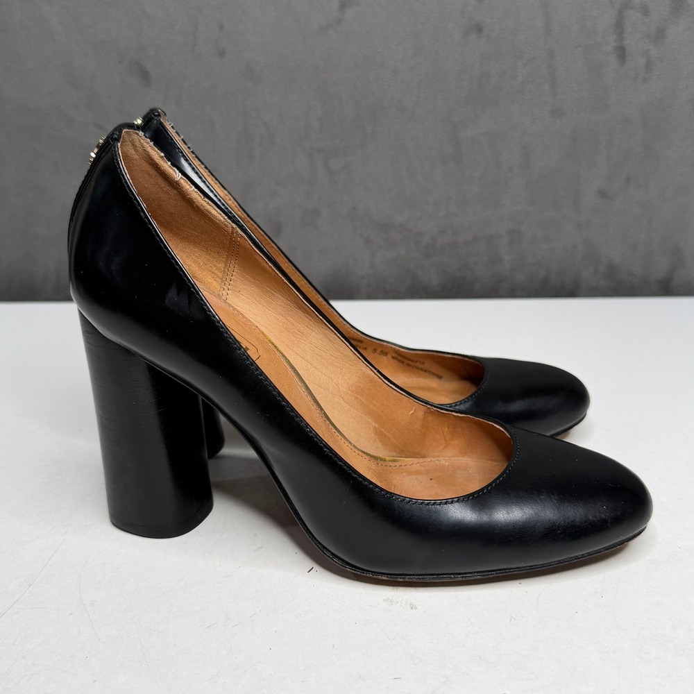 Coach Ophelia Pumps Women 5.5B Black Leather Round Toe Chunky Block Heel Q3026